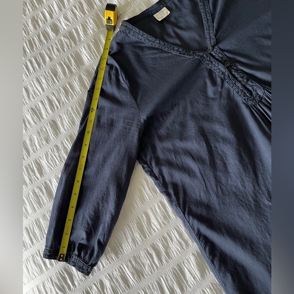 H & M L.O.G.G. Sheer Tunic Navy Blue V Neck 3/4 Sleeve 100% Cotton Lagenlook - Picture 10 of 12